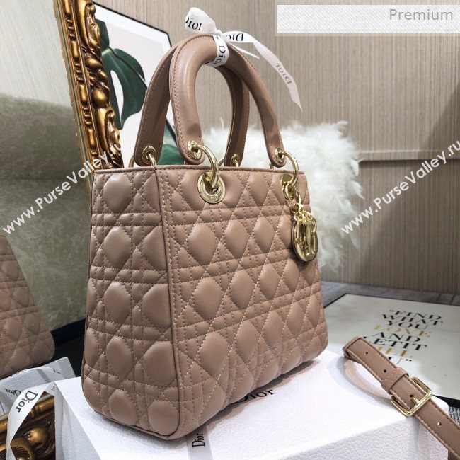 Dior Lady Dior Medium Bag in Cannage Lambskin Beige/Gold 2019 (XXG-0011725)