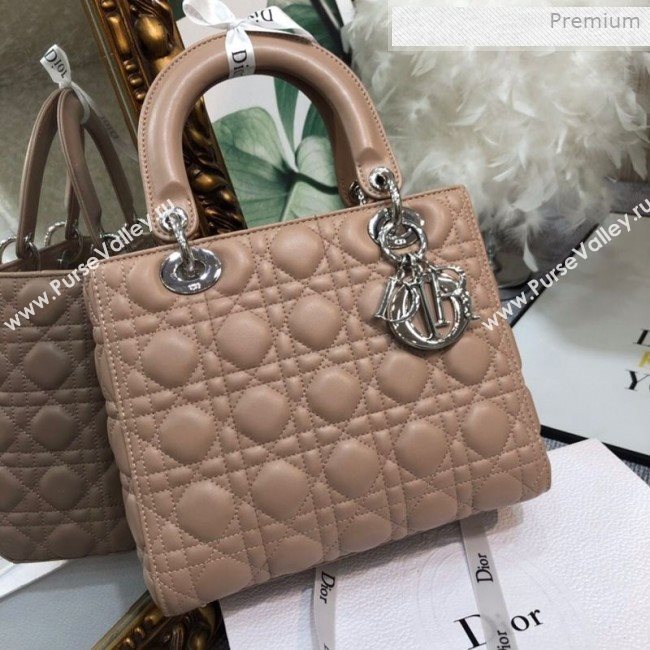 Dior Lady Dior Medium Bag in Cannage Lambskin Beige/Silver 2019 (XXG-0011726)