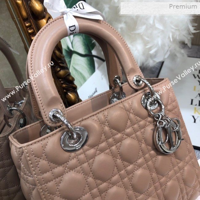 Dior Lady Dior Medium Bag in Cannage Lambskin Beige/Silver 2019 (XXG-0011726)
