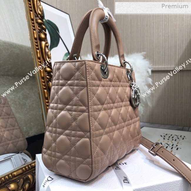 Dior Lady Dior Medium Bag in Cannage Lambskin Beige/Silver 2019 (XXG-0011726)