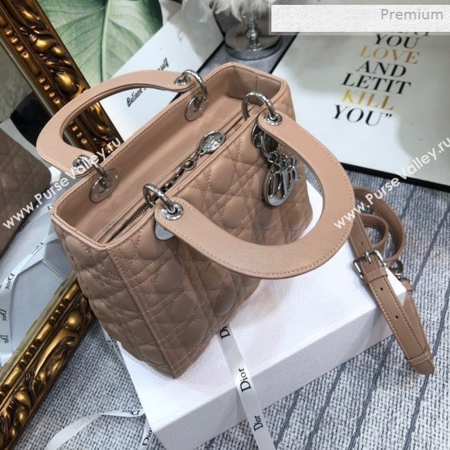 Dior Lady Dior Medium Bag in Cannage Lambskin Beige/Silver 2019 (XXG-0011726)