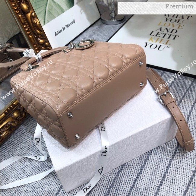 Dior Lady Dior Medium Bag in Cannage Lambskin Beige/Silver 2019 (XXG-0011726)
