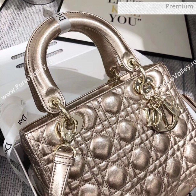 Dior Lady Dior Medium Bag in Cannage Metallic Leather Champagne/Gold 2019 (XXG-0011729)
