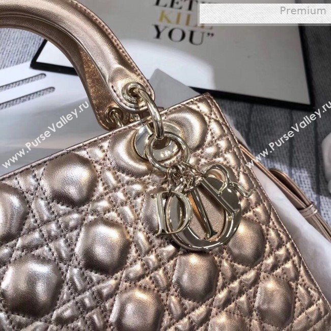 Dior Lady Dior Medium Bag in Cannage Metallic Leather Champagne/Gold 2019 (XXG-0011729)