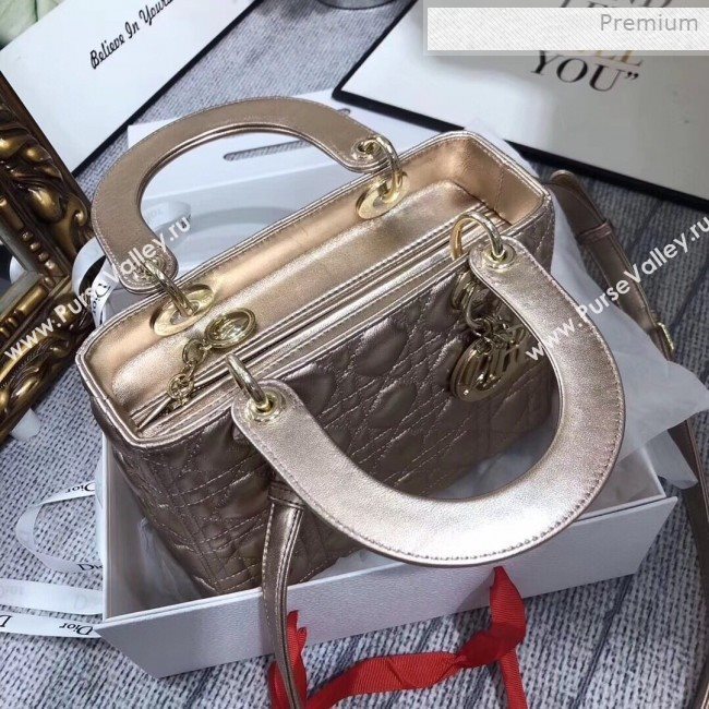 Dior Lady Dior Medium Bag in Cannage Metallic Leather Champagne/Gold 2019 (XXG-0011729)
