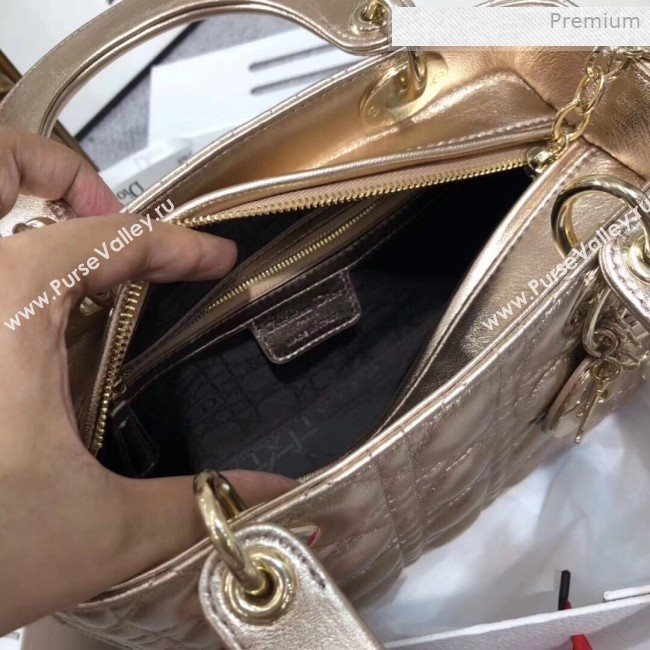 Dior Lady Dior Medium Bag in Cannage Metallic Leather Champagne/Gold 2019 (XXG-0011729)