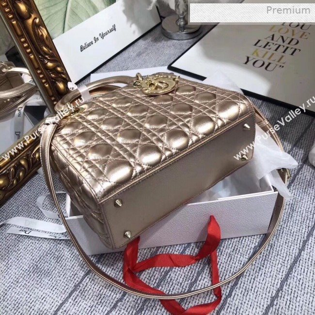 Dior Lady Dior Medium Bag in Cannage Metallic Leather Champagne/Gold 2019 (XXG-0011729)