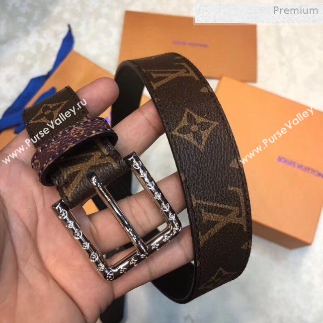 Louis Vuitton Daily LV Monogram Canvas Belt 30mm with Framed Carved Buckle 2019 (99-0011733)