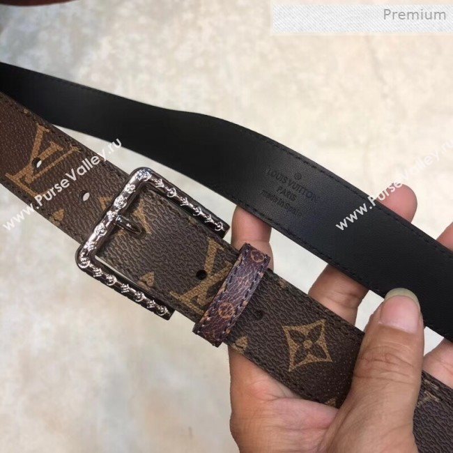 Louis Vuitton Daily LV Monogram Canvas Belt 30mm with Framed Carved Buckle 2019 (99-0011733)