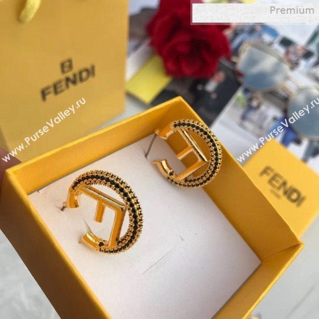Fendi F Is Fendi Small Hoop Earrings Gold/Black 2019 (JLD-0011807)