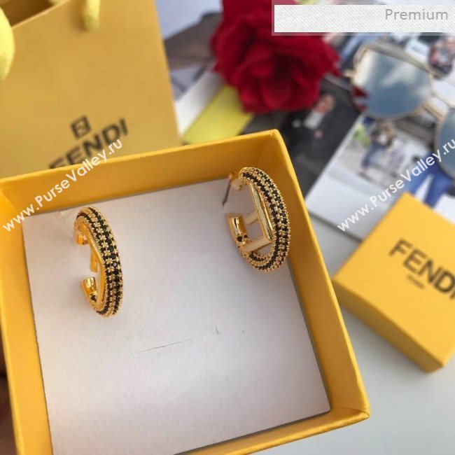 Fendi F Is Fendi Small Hoop Earrings Gold/Black 2019 (JLD-0011807)