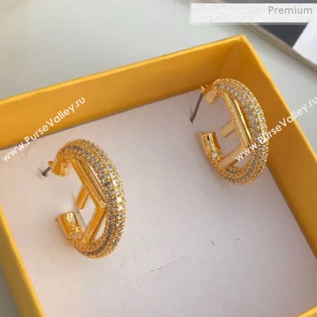 Fendi F Is Fendi Small Hoop Earrings Gold/Crystal 2019 (JLD-0011808)