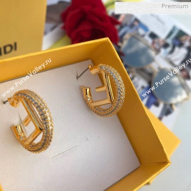 Fendi F Is Fendi Small Hoop Earrings Gold/Crystal 2019 (JLD-0011808)