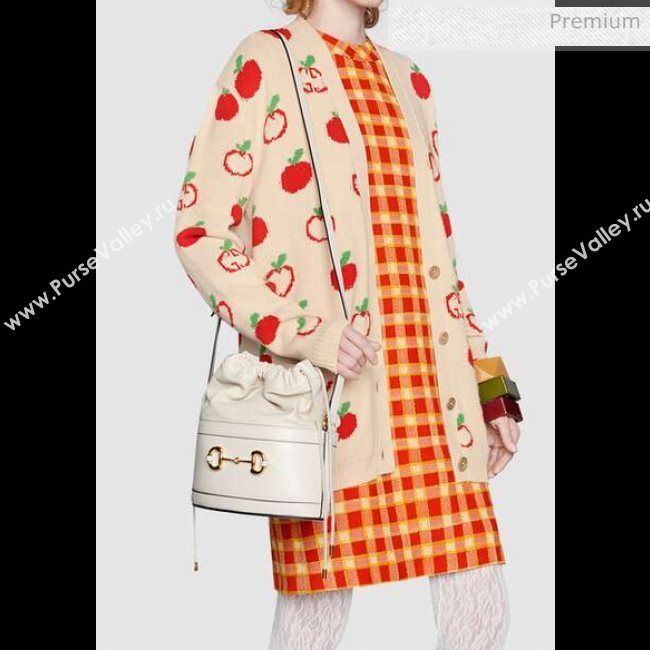Gucci 1955 Horsebit Bucket Bag 602118 White Leather 2019 (DLH-9111901)