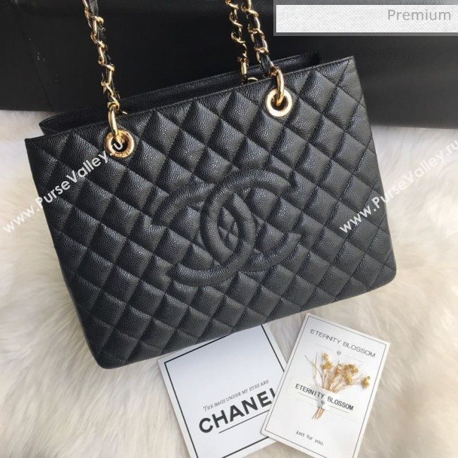 Chanel Grained Calfskin Grand Shopping Tote GST Bag Black/Gold (FM-0021709)