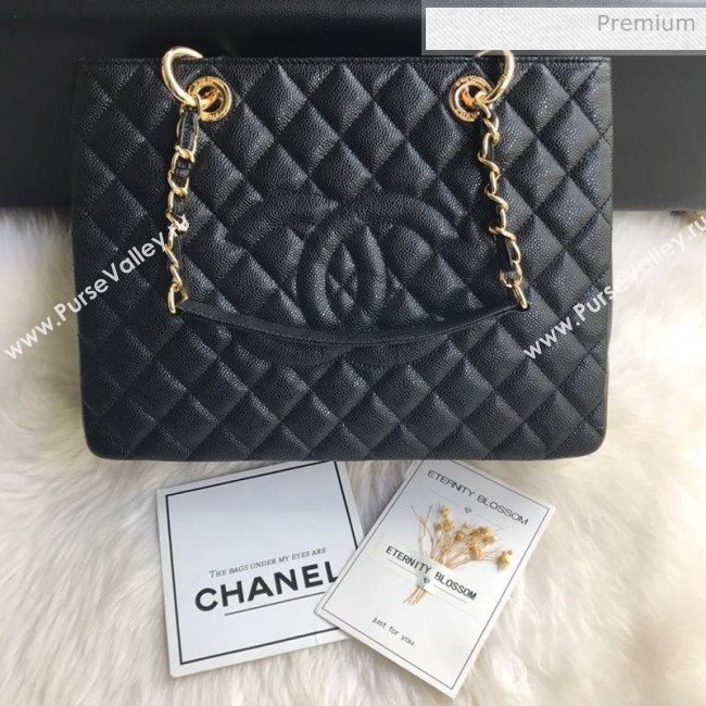 Chanel Grained Calfskin Grand Shopping Tote GST Bag Black/Gold (FM-0021709)
