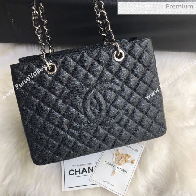 Chanel Grained Calfskin Grand Shopping Tote GST Bag Black/Silver (FM-0021710)