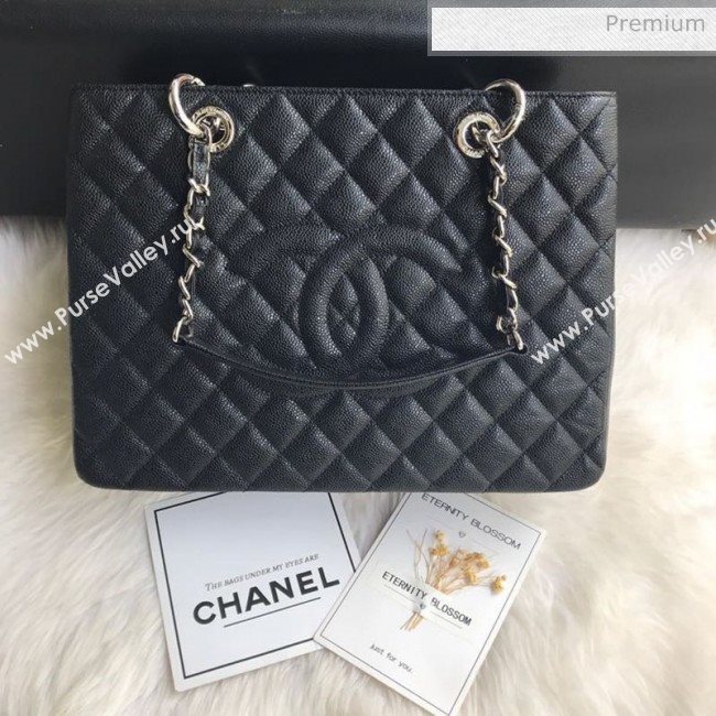 Chanel Grained Calfskin Grand Shopping Tote GST Bag Black/Silver (FM-0021710)