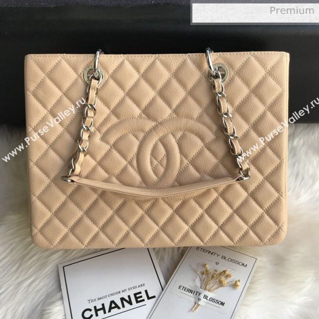 Chanel Grained Calfskin Grand Shopping Tote GST Bag Beige/Silver (FM-0021712)