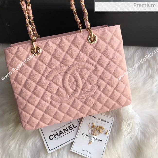 Chanel Grained Calfskin Grand Shopping Tote GST Bag Pink/Gold (FM-0021713)
