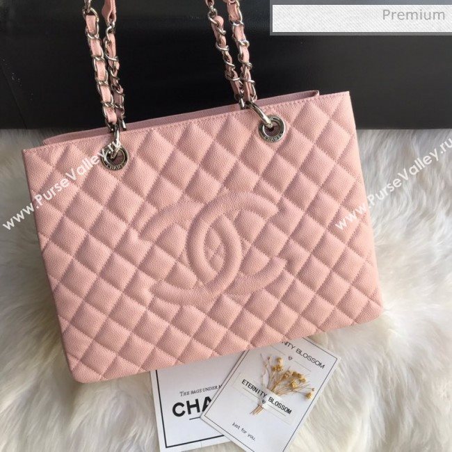 Chanel Grained Calfskin Grand Shopping Tote GST Bag Pink/Silver (FM-0021714)