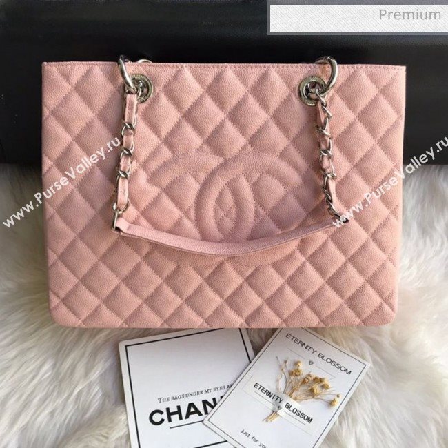 Chanel Grained Calfskin Grand Shopping Tote GST Bag Pink/Silver (FM-0021714)