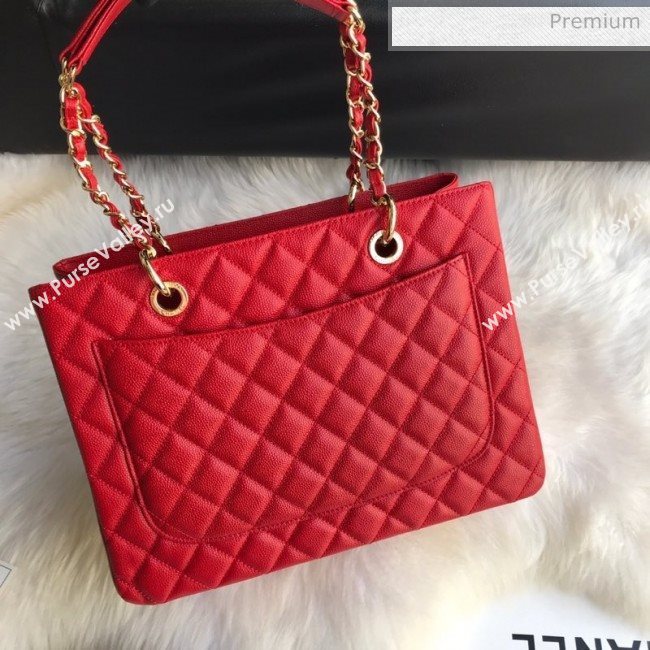 Chanel Grained Calfskin Grand Shopping Tote GST Bag Red/Gold (FM-0021715)