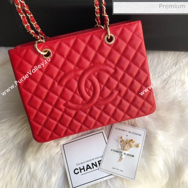 Chanel Grained Calfskin Grand Shopping Tote GST Bag Red/Gold (FM-0021715)