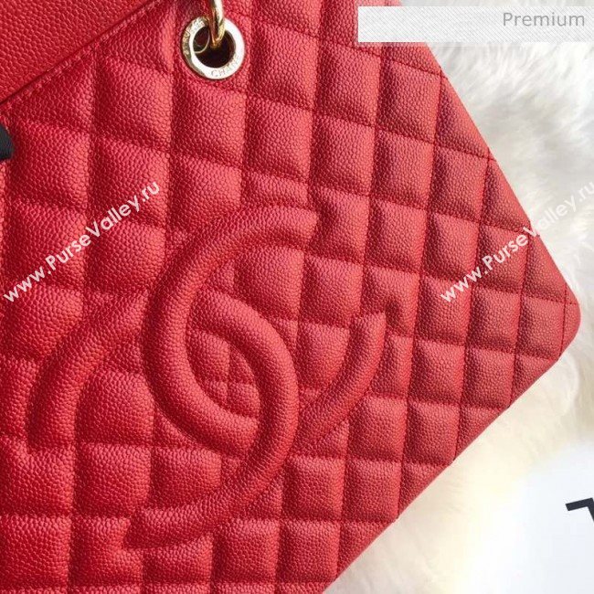 Chanel Grained Calfskin Grand Shopping Tote GST Bag Red/Gold (FM-0021715)