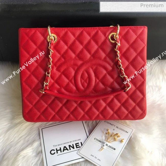 Chanel Grained Calfskin Grand Shopping Tote GST Bag Red/Gold (FM-0021715)