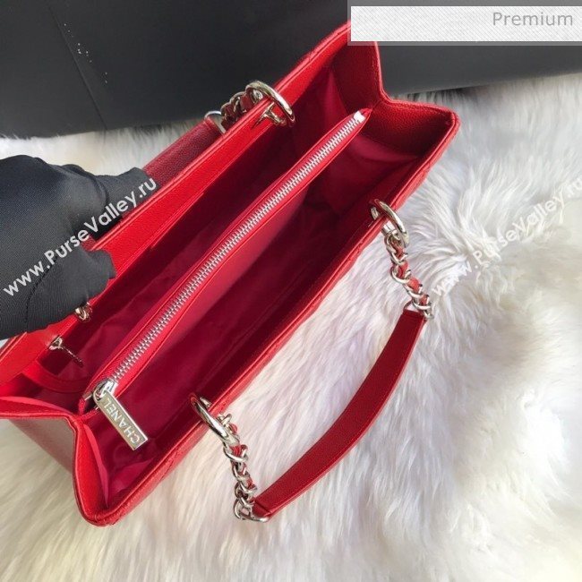 Chanel Grained Calfskin Grand Shopping Tote GST Bag Red/Silver (FM-0021716)
