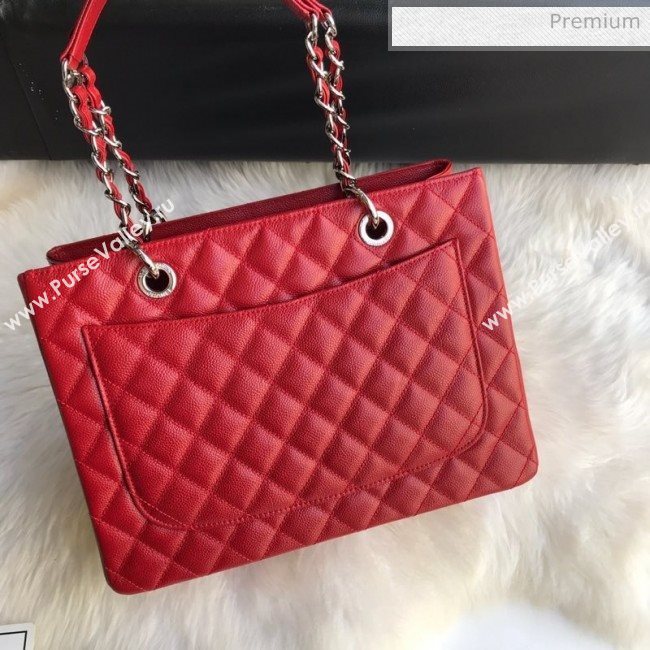 Chanel Grained Calfskin Grand Shopping Tote GST Bag Red/Silver (FM-0021716)