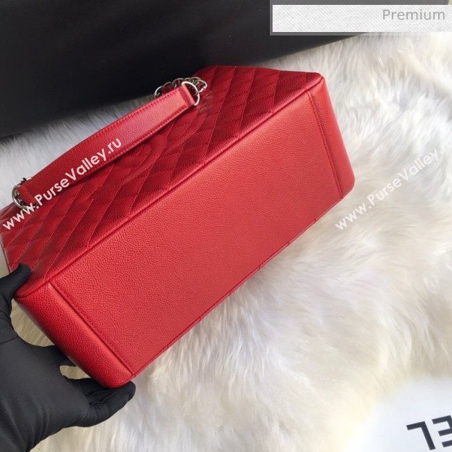 Chanel Grained Calfskin Grand Shopping Tote GST Bag Red/Silver (FM-0021716)