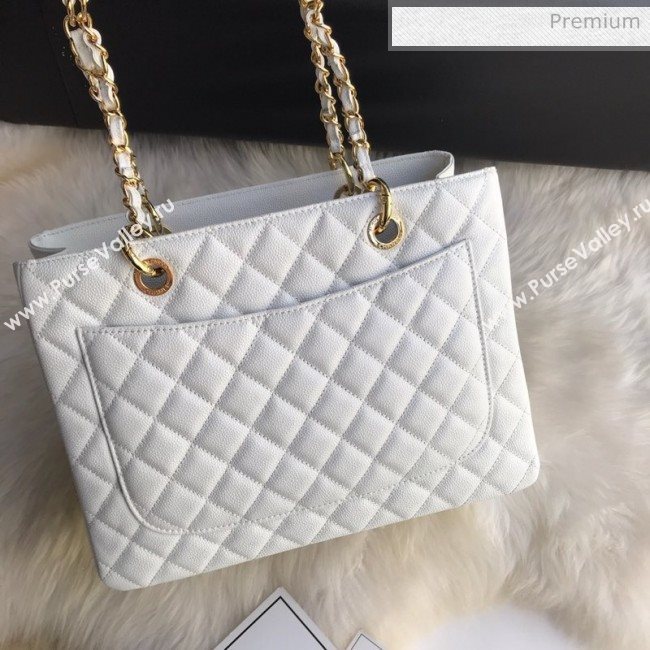 Chanel Grained Calfskin Grand Shopping Tote GST Bag White/Gold (FM-0021719)