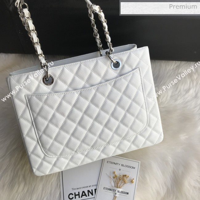 Chanel Grained Calfskin Grand Shopping Tote GST Bag White/Silver (FM-0021720)