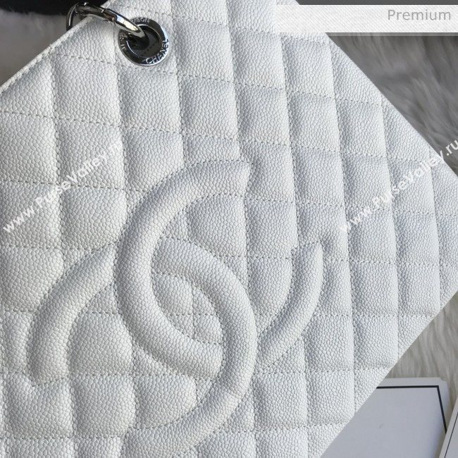 Chanel Grained Calfskin Grand Shopping Tote GST Bag White/Silver (FM-0021720)