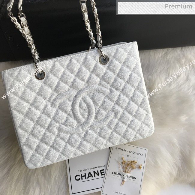 Chanel Grained Calfskin Grand Shopping Tote GST Bag White/Silver (FM-0021720)