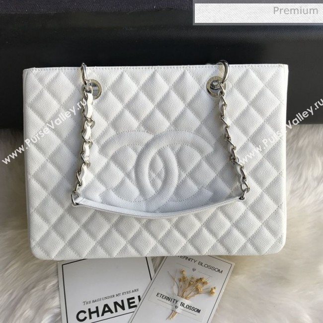 Chanel Grained Calfskin Grand Shopping Tote GST Bag White/Silver (FM-0021720)