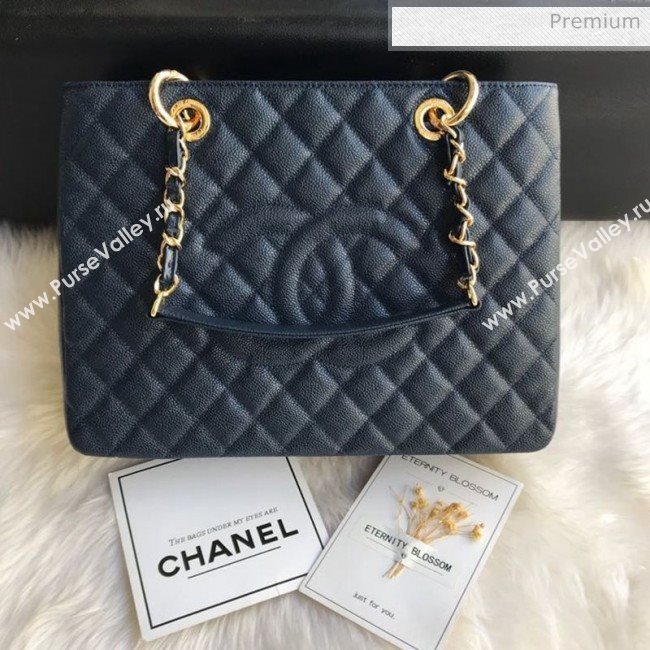 Chanel Grained Calfskin Grand Shopping Tote GST Bag Navy Blue/Gold (FM-0021721)