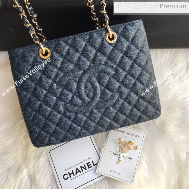 Chanel Grained Calfskin Grand Shopping Tote GST Bag Navy Blue/Gold (FM-0021721)