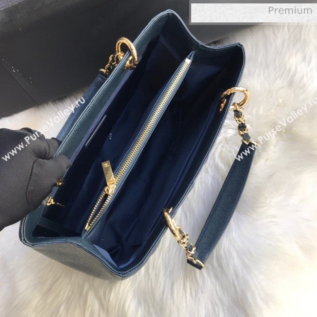 Chanel Grained Calfskin Grand Shopping Tote GST Bag Navy Blue/Gold (FM-0021721)