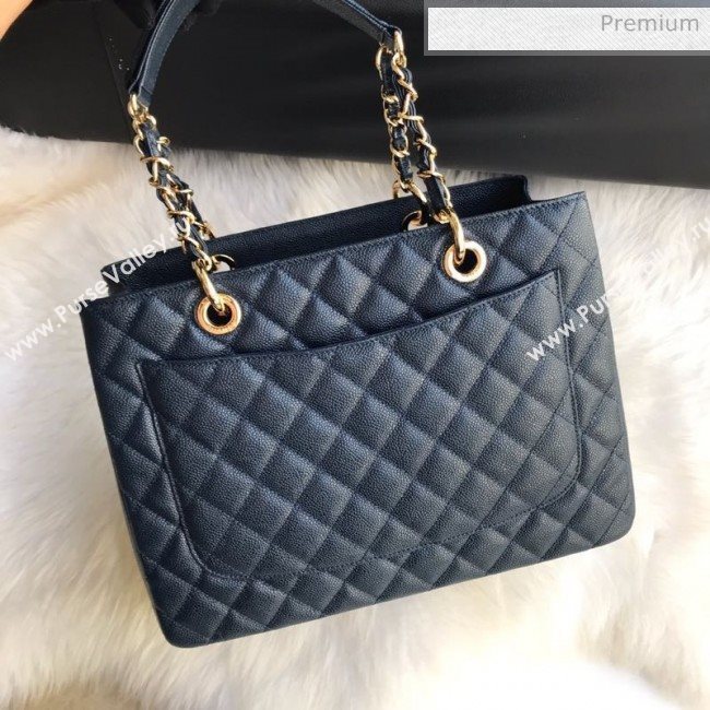 Chanel Grained Calfskin Grand Shopping Tote GST Bag Navy Blue/Gold (FM-0021721)