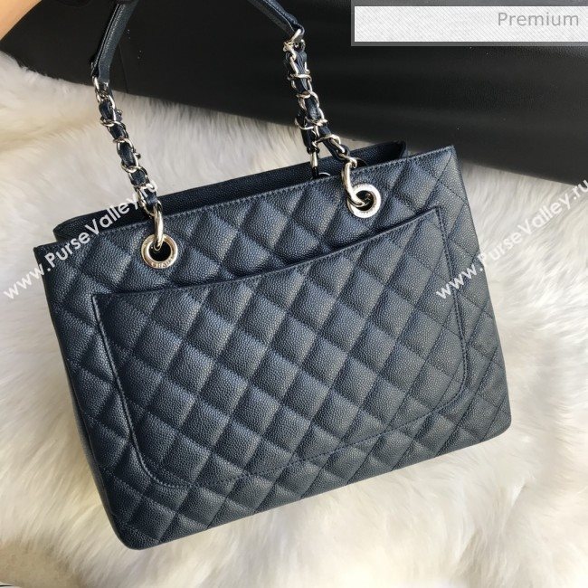 Chanel Grained Calfskin Grand Shopping Tote GST Bag Navy Blue/Silver (FM-0021722)