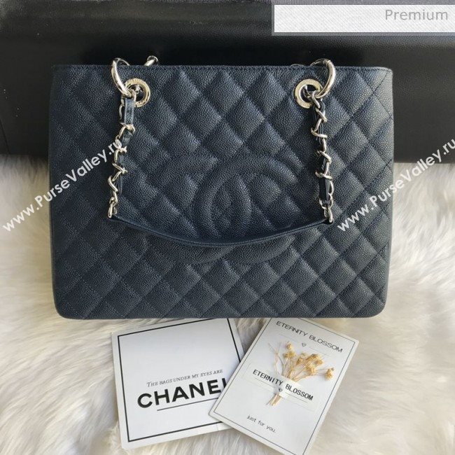 Chanel Grained Calfskin Grand Shopping Tote GST Bag Navy Blue/Silver (FM-0021722)