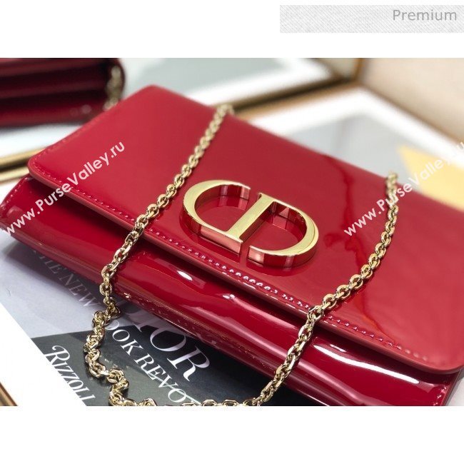 Dior 30 Montaigne CD Patent Calfskin Wallet on Chain WOC Red 2019 (XXG-0021724)