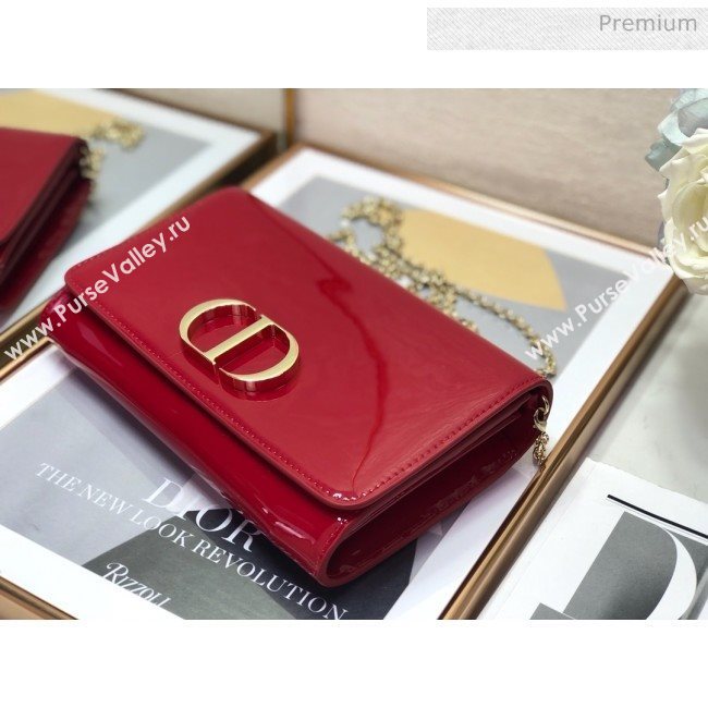 Dior 30 Montaigne CD Patent Calfskin Wallet on Chain WOC Red 2019 (XXG-0021724)