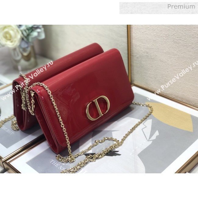 Dior 30 Montaigne CD Patent Calfskin Wallet on Chain WOC Red 2019 (XXG-0021724)