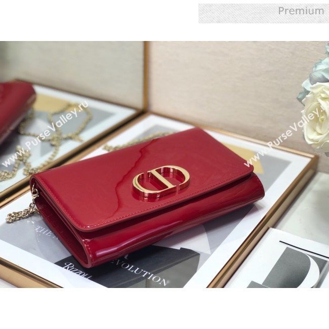 Dior 30 Montaigne CD Patent Calfskin Wallet on Chain WOC Red 2019 (XXG-0021724)