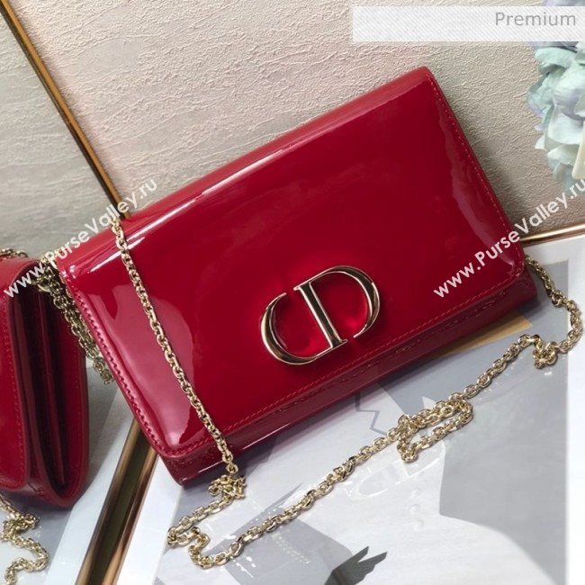 Dior 30 Montaigne CD Patent Calfskin Wallet on Chain WOC Red 2019 (XXG-0021724)
