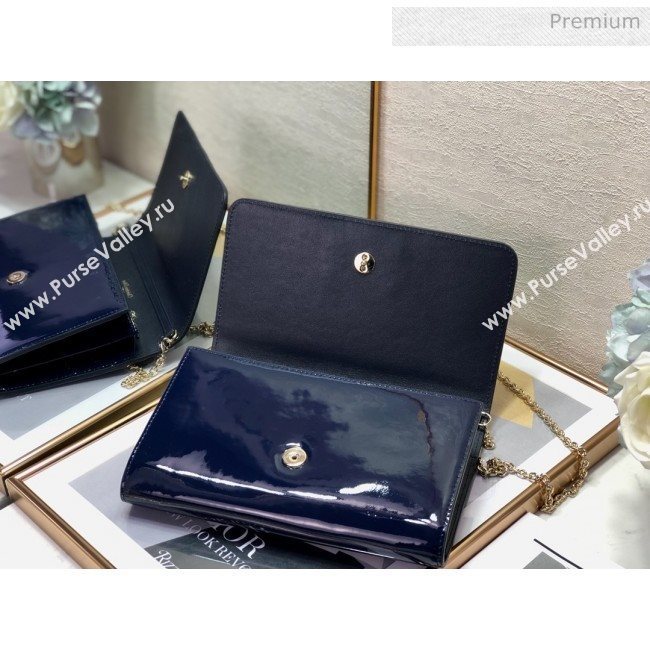 Dior 30 Montaigne CD Patent Calfskin Wallet on Chain WOC Navy Blue 2019 (XXG-0021726)